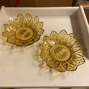 Vintage  1950s Amber candy dish duo